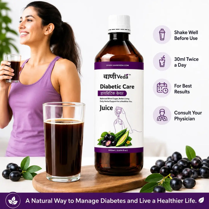 Vaani Veda Diabetic Ayurvedic juice for blood sugar control | with Karela , Jamun , Methi ,Gudmar ,Amla and More | Natural Antioxidants